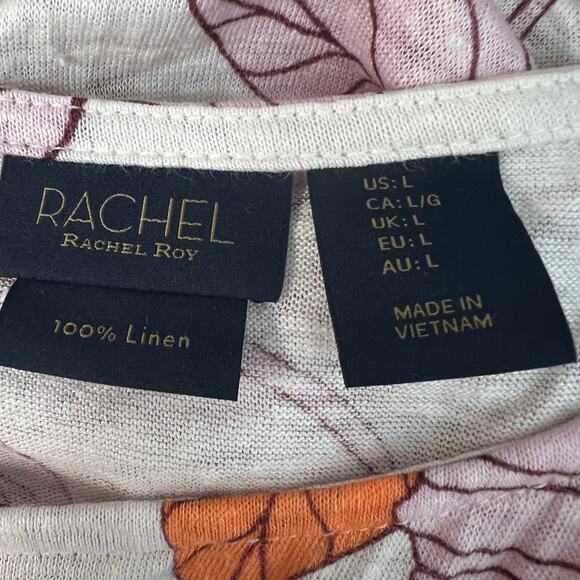 Rachel Roy 100% Linen Floral Nautical Beach Minimalist Coastal Womens Top Large - Picture 2 of 11